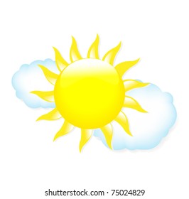 Sonne mit Wolken, Wettersymbole einzeln auf weißem Hintergrund, Vektorgrafik