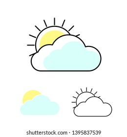 Sun and clouds weather vector icons. Outline cloud symbols with fill.