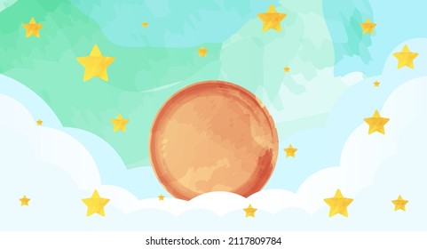 Sun and cloudy watercolor hand-painted material