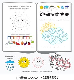 Sun and Cloudy weather, the labyrinth simple horizontal maze for nerdy children. Search hidden way, the educational game for kids.