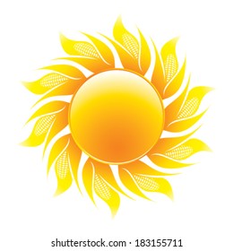 sun with cob rays - cob formed rays of sun - symbolized fertility of soil - isolated on white background
