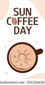 Sun Coffee Day in Iceland banner. January 27. International Coffee Day. October 1. Template for greeting card. Flat vector illustration.
