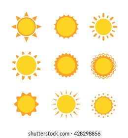 Sun collection icon sign set, Suns flat symbol, Object on a white background, Vector illustration