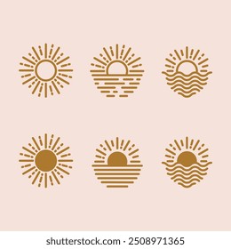 Sun - collection of vector icons, design elements for logos, buttons, buttons, for use in mobile applications or websites. Sun rays, sunrise, sunset.