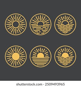 Sun - collection of vector icons, design elements for logos, buttons, buttons, for use in mobile applications or websites. Sun rays, sunrise, sunset.