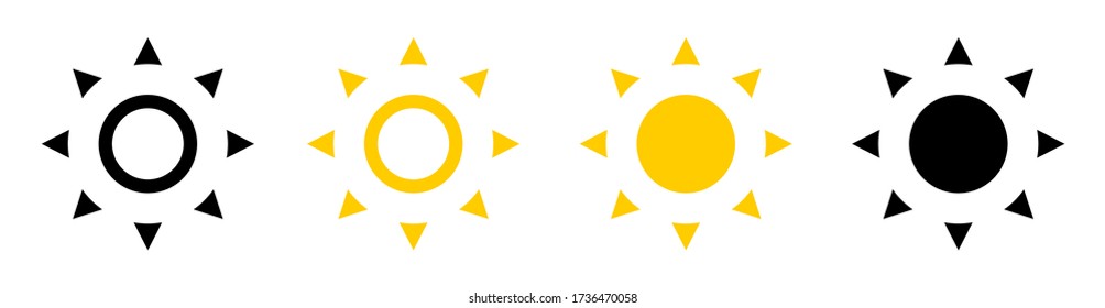 Sun collection. Sun vector icons, isolated on white background. yellow and black color in flat design. Vector illustration