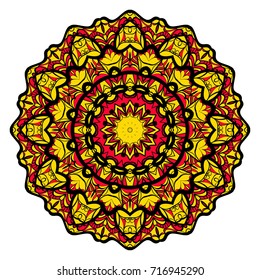 Sun color flower mandala. Energy symbol. vector illustration. for greeting card, invitation, tattoo, spa, yoga symbol.