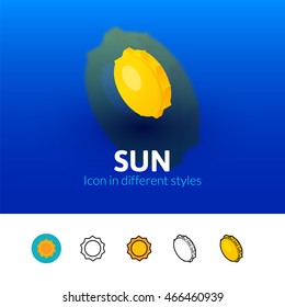 Sun color icon, vector symbol in flat, outline and isometric style isolated on blur background