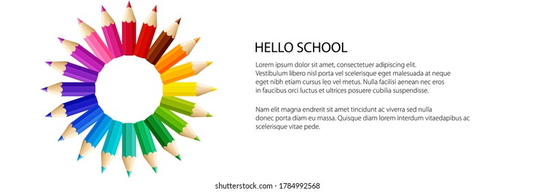 The sun from color pencils banner, back to school banner, vector illustration