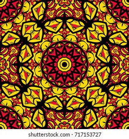 sun color seamless pattern with mandala ornament. vector illustration