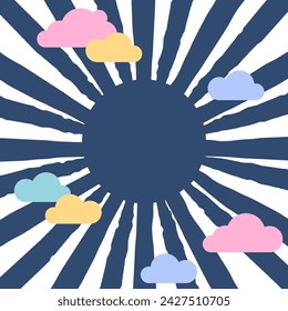 Ilustración vectorial de nubes de colores y sol
