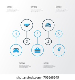 Sun Colorful Icons Set. Collection Of Suitcase, Fresh Juice, Watermelon And Other Elements. Also Includes Symbols Such As Shorts, Fresh, Smelting.