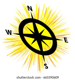 Sun with compass isolated on white background. Vector illustration.