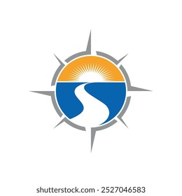 Sun Compass Rose Icon Vector Logo Plantilla Diseño de ilustración