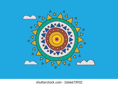 Sun concept. Vector illlustration of astronomy and astrology symbol. Vintage, Boho, Egyptian, African or gypsy style