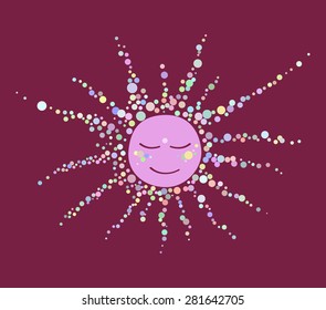 Sun consisting of the bubbles sleeping night purple on a pink background.