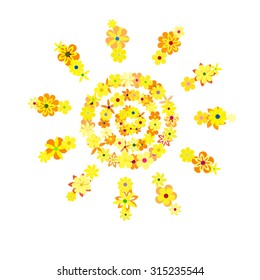 Sun consisting of yellow flowers. Creative concept.