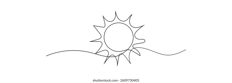 Sun continuous line art drawn. Summer sun contour line symbol. Vector illustration isolated on white. Vector Illustration .EPS 10 .