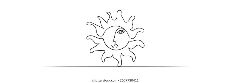 Sun continuous line art drawn. Summer sun contour line symbol. Vector illustration isolated on white. Vector Illustration .EPS 10 .
