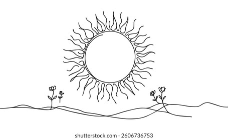 Sun Continuous Line art Illustration
