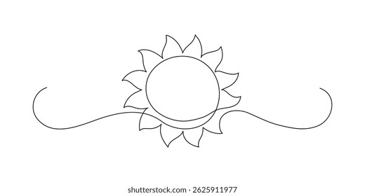 Sun. Continuous line drawing. Frame border