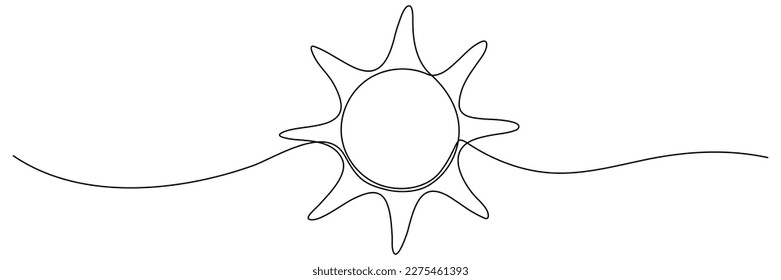 Sun continuous one line art drawing. Summer sun contour line sign. Vector illustration isolated on white.