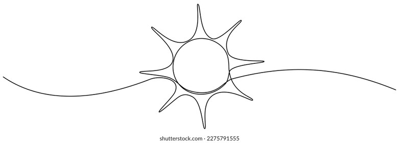 Sun continuous one line art drawing. Summer sun contour line sign. Vector illustration isolated on white.