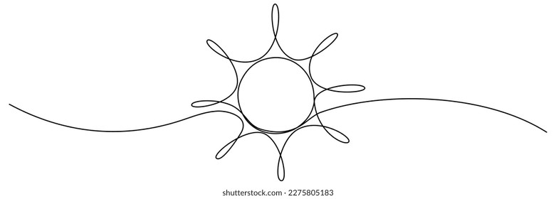 Sun continuous one line art drawing. Summer sun contour line sign. Vector illustration isolated on white.