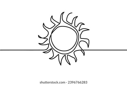 Sun continuous one line art drawing. Summer sun contour line sign. 