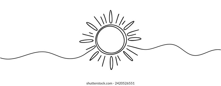 Dibujo continuo de una línea de dibujo. Señal de la línea de contorno solar de verano. Ilustración del vector aislada en blanco