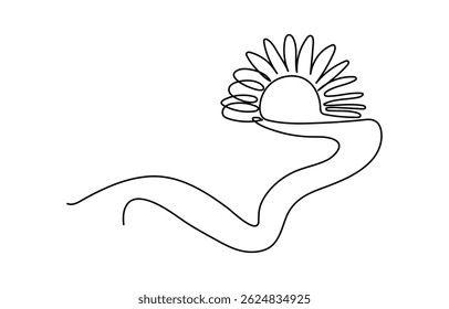 Dibujo de arte de una línea continua de Sun. Signo de la línea del contorno del sol del verano. Ilustración vectorial