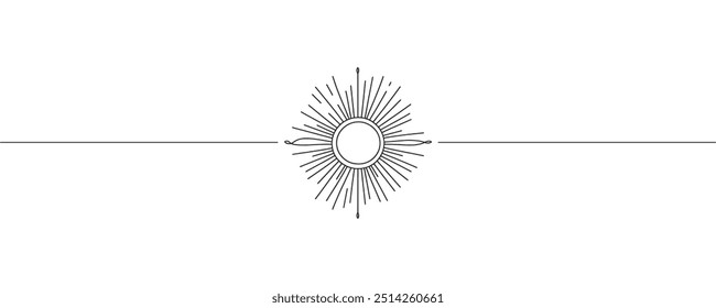 Sun continuous one line drawing art. Summer sun contour line sign. Vector illustration