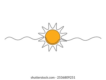 Sun continuous one line drawing. Single line art sun. Vector illustration