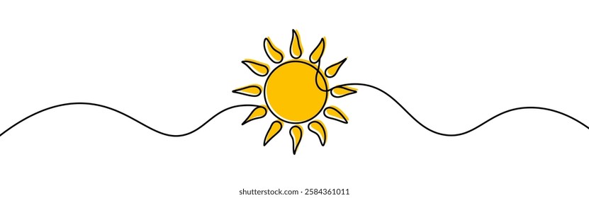 Sun continuous one line drawing. Summer concept. Vector illustration.