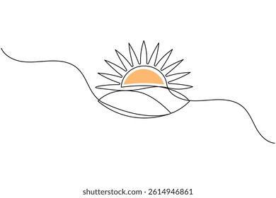 Sun continuous one line drawing and minimalist style isolate outline vector icon
