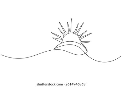Sun continuous one line drawing and minimalist style isolate outline vector icon