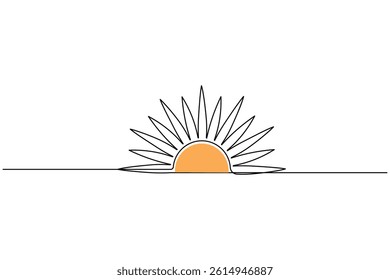 Sun continuous one line drawing and minimalist style isolate outline vector icon