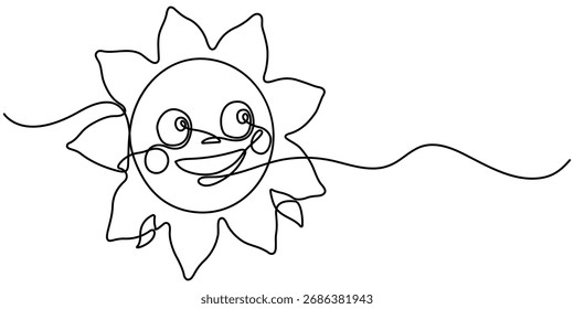 Sun continuous one line drawing. Hand drawn Editable stroke. Vector illustration. 
