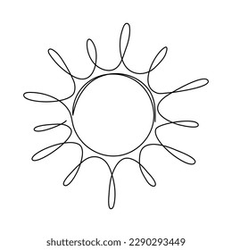 Sun continuous one line icon. Summer sun contour line sign. Vector illustration isolated on white.