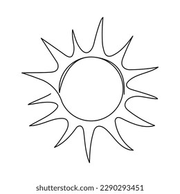 Sun continuous one line icon. Summer sun contour line sign. Vector illustration isolated on white.