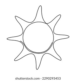 Icono de una línea continua de Sun. Señal de la línea de contorno solar de verano. Ilustración vectorial aislada en blanco.