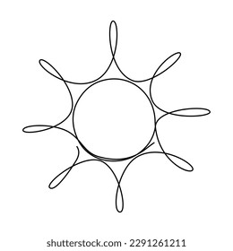 Sun continuous one line icon. Summer sun contour line sign. Vector illustration isolated on white.