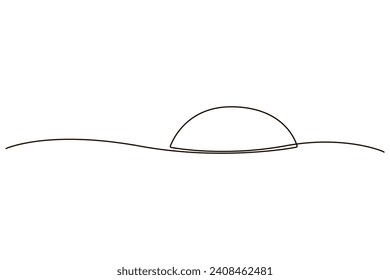 Sun continuous one line icon drawing on white background. Hot temperature and summer sea travel symbol vector illustration in doodle style. Summer sun contour line sign 