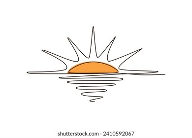 Dibujo continuo de un icono de una línea sobre fondo blanco. Temperatura caliente y verano símbolo de viaje marítimo ilustración vectorial en estilo doodle. Signo de línea de contorno de sol de verano 