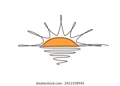 Dibujo continuo de un icono de una línea sobre fondo blanco. Temperatura caliente y verano símbolo de viaje marítimo ilustración vectorial en estilo doodle. Signo de línea de contorno de sol de verano 