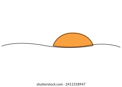 Sun continuous one line icon drawing on white background. Hot temperature and summer sea travel symbol vector illustration in doodle style. Summer sun contour line sign 