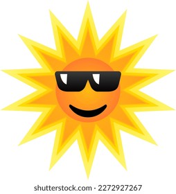 Sun with cool expression and sunglasses. Clip art of hot sun with sunglasses vector illustration. Cartoon character of sun icon with face expression for design graphic or children education