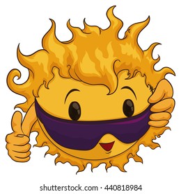 Sun with cool sunglasses and happy for summer in cartoon style isolated and white background.