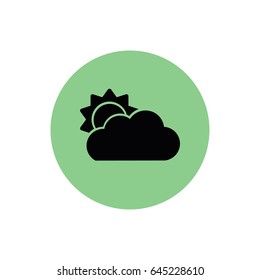 Sun could icon vector. Weather forecast. Green button. Green circle