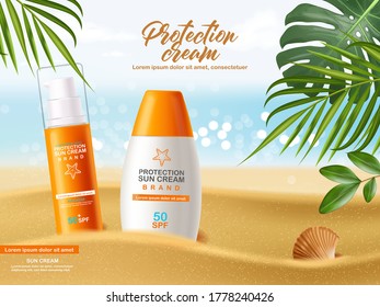 Sun Cream Bottle 3d Realistic Isolated Stock Vector (Royalty Free ...